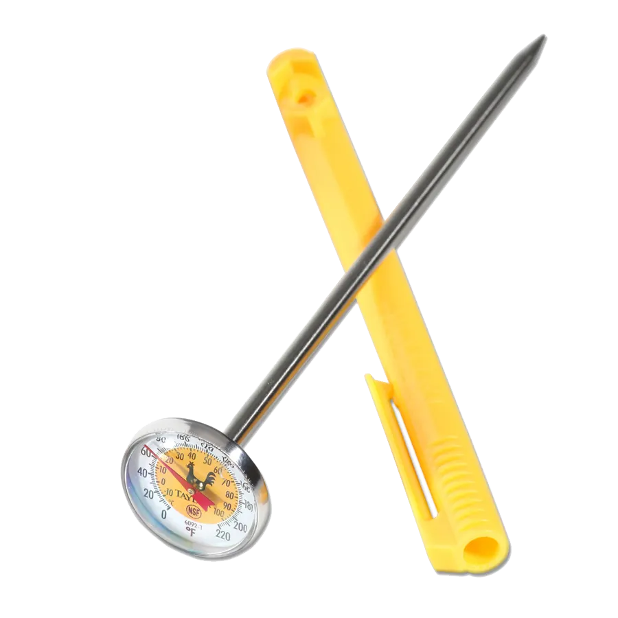 Taylor Precision 6092NYLBC Yellow Dial Pocket Thermometer, 1” Dial, 5” Stem, Stainless, NSF, HACCP
