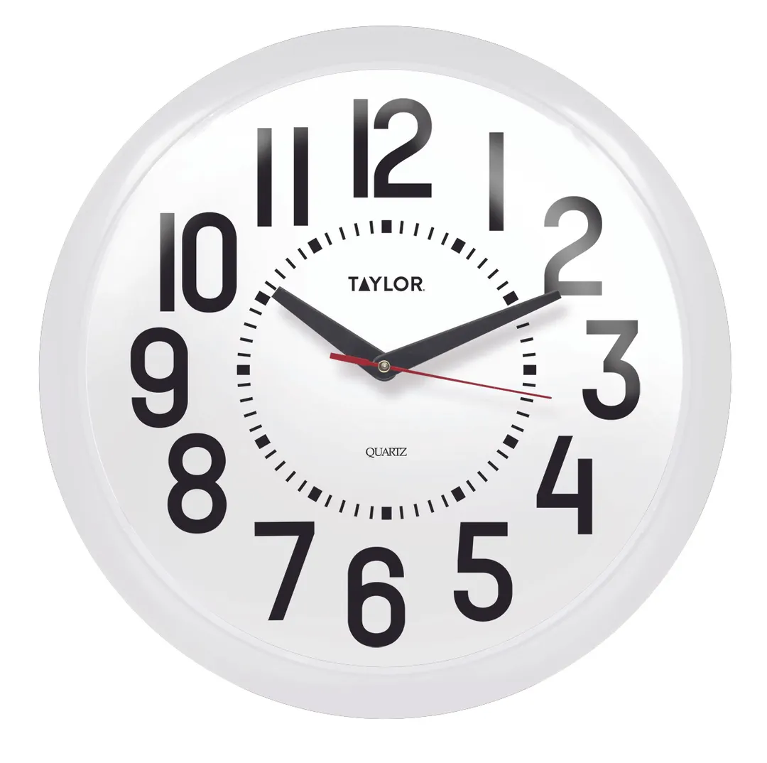Taylor Precision 6760 Patio Clock, 13-1/4" Dia., Dial, White Bezel, Metal, AA Battery (Not Included)