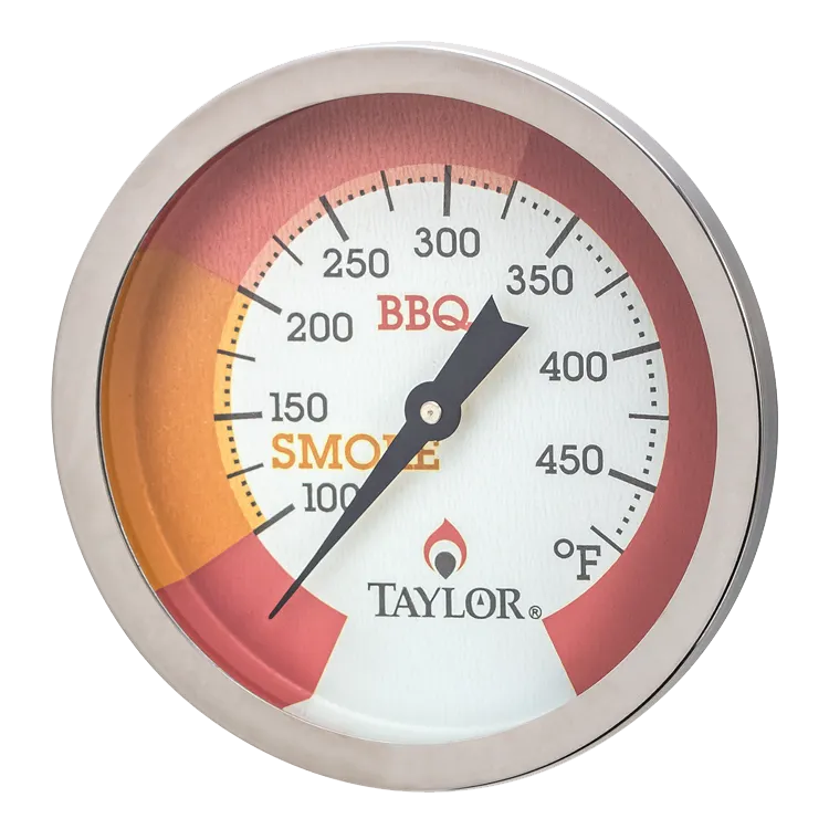 Taylor Precision 814GW Smoker Grill Thermometer, 100°-475°F, 2-3/4" Dial, 1-7/8" Steel Stem, Glow Ink