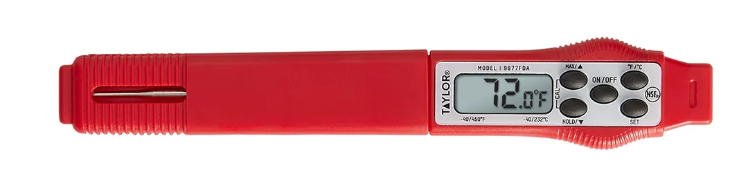 Taylor Precision 9877FDARD Digital Probe Thermometer, Compact Waterproof Red, 6" Probe, Instant Read