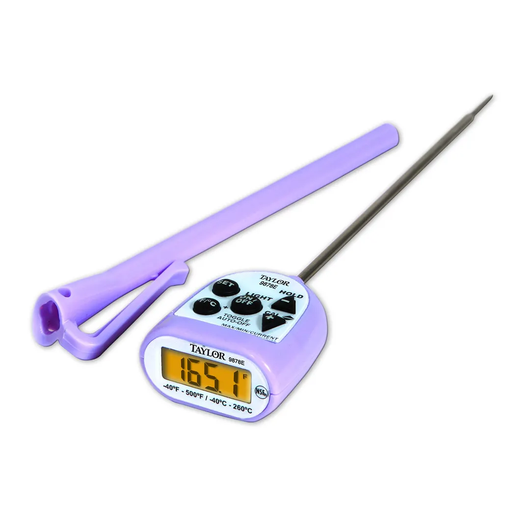 Taylor Precision 9878EPR Pocket Thermometer – 1” LCD, -40°F to 500°F, 1.5mm Probe, 4-1/2” Stem, Purple