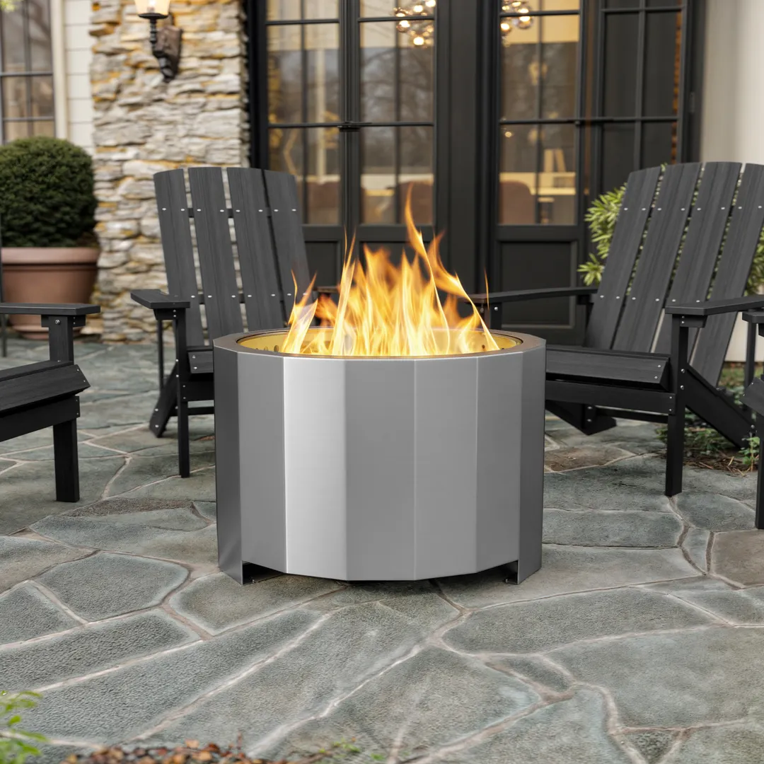 Flash Furniture BLN-HY-B-2201FP-03-27-SS-GG Fire Pit, 27", 24" W, 17" H, Steel Top, Wood Fuel