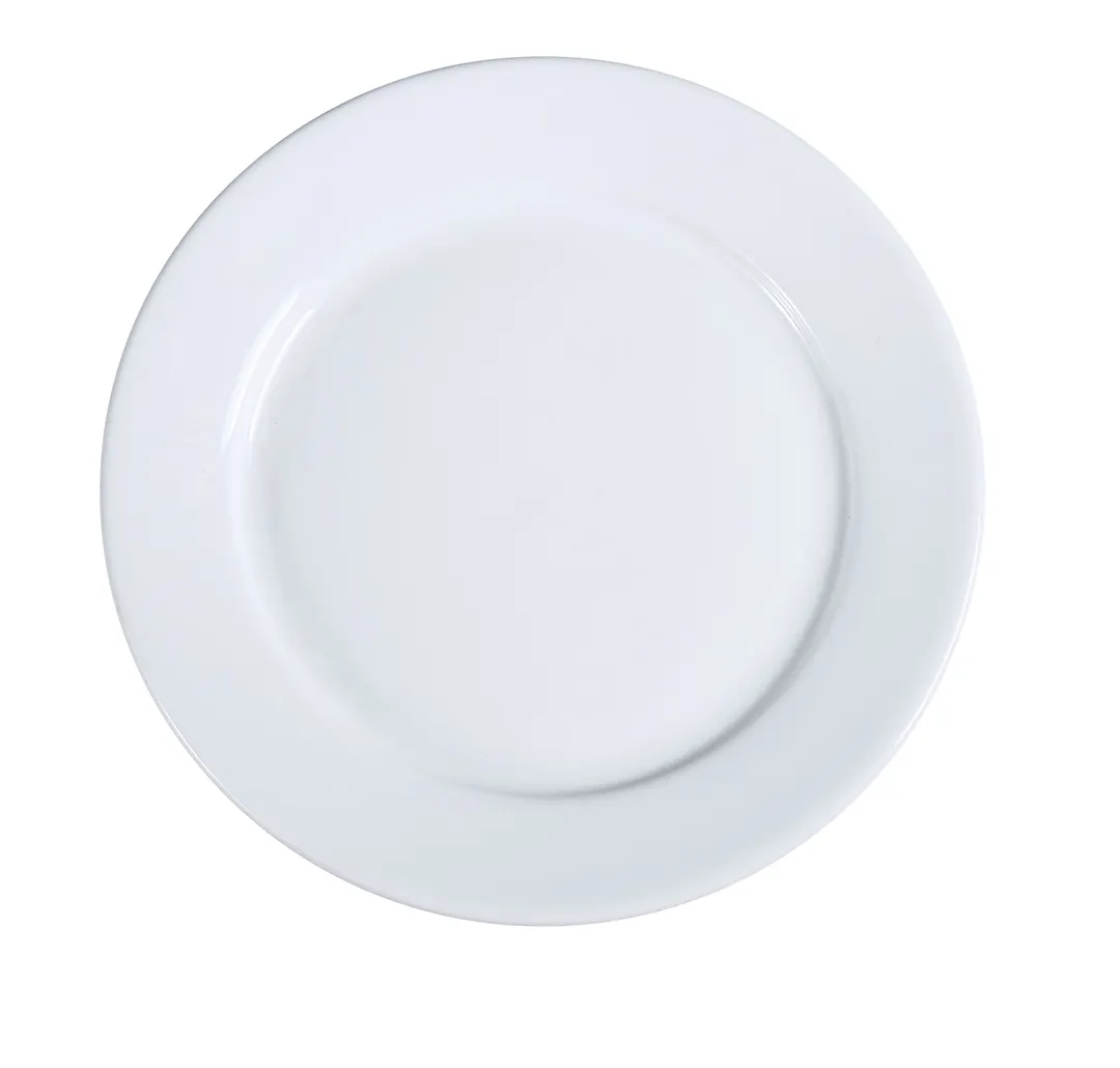 Yanco AC-27 China Plate - 18" Round Porcelain White Rolled Edge, Wide Rim, Dishwasher Microwave Safe