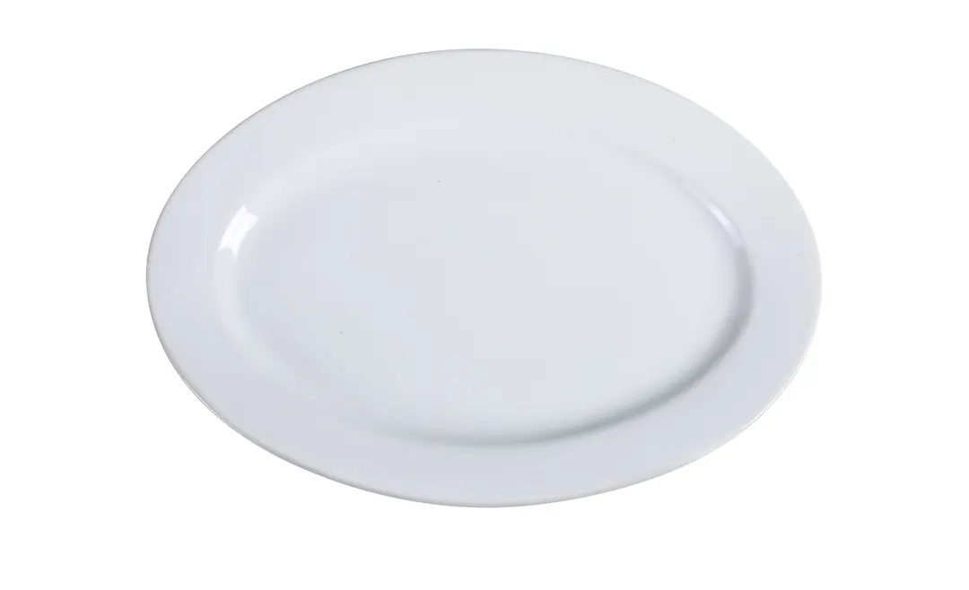 Yanco AC-81 China Platter – 18" L x 13" W Oval Porcelain, White, Rolled Edge, Dishwasher Safe