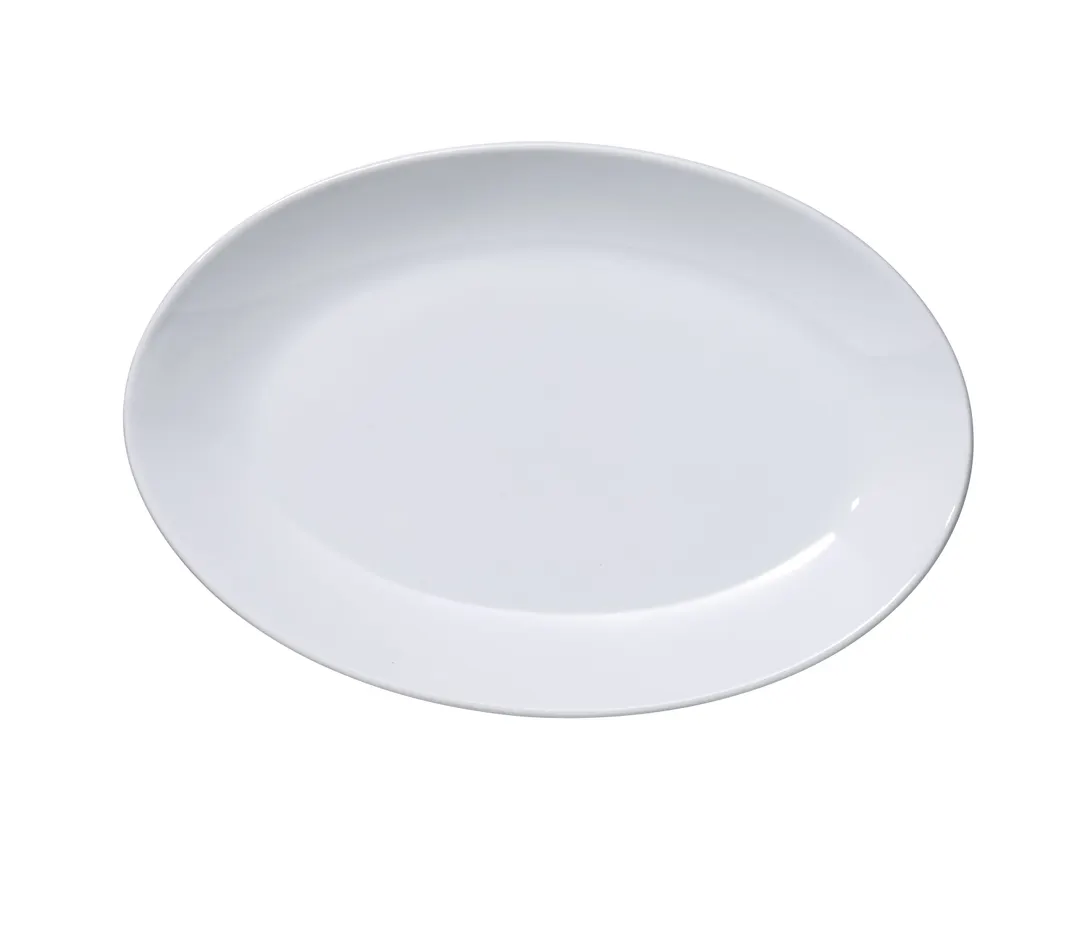 Yanco AC-814 - Oval Porcelain Platter, 14" X 10" X 1-1/2", White, Rolled Edge Rim - Dozen