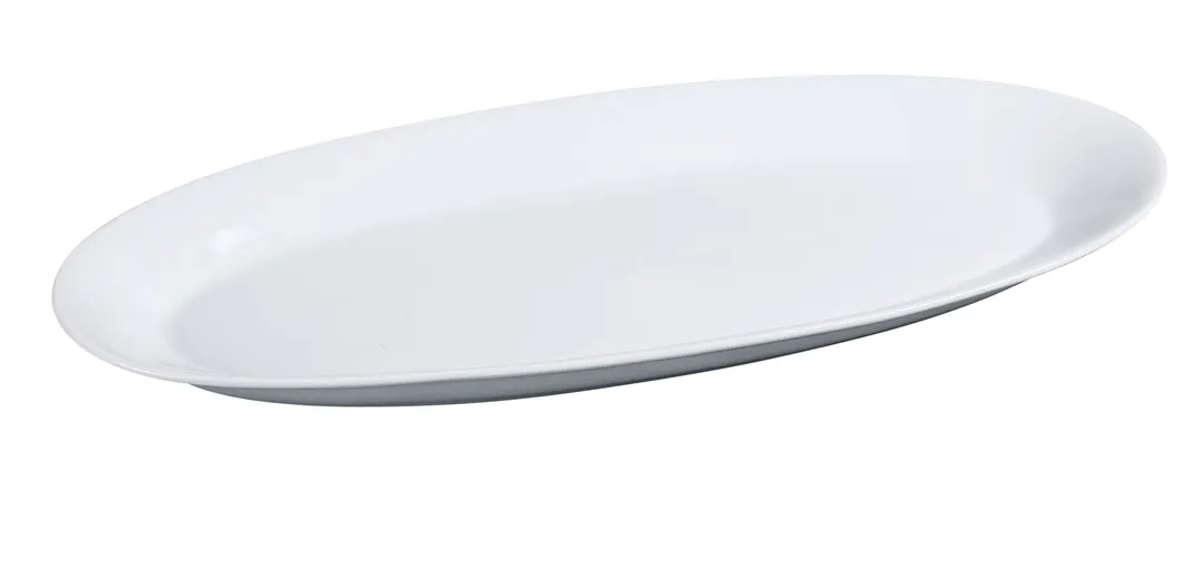 Yanco AC-96 Oval China Platter, 16" L x 7-3/4" W x 1-1/4" H, White Porcelain, Coupe Rim, Safe