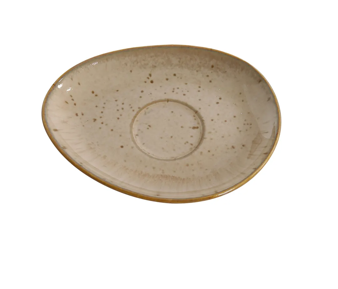 Yanco AG-002 Porcelain Saucer, 6" x 4½" Free‑Form Glazed Dishwasher, Oven & Microwave Safe - Dozen