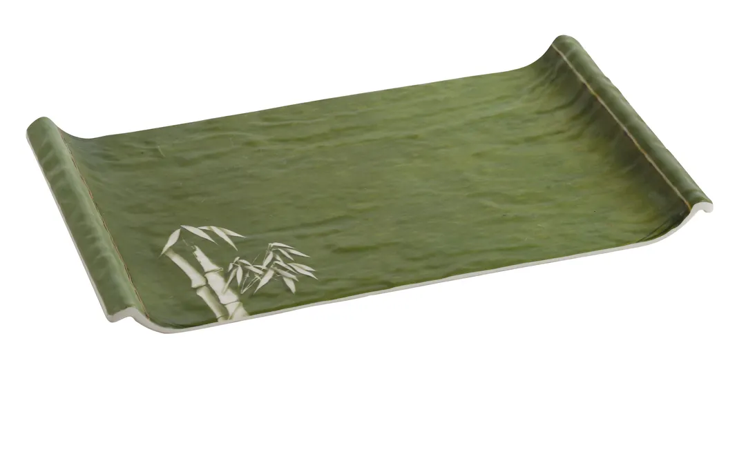 Yanco BA-316 Bamboo Style Display Plate, 16" x 9" Melamine Dinnerware, Dishwasher Safe Plate - Dozen