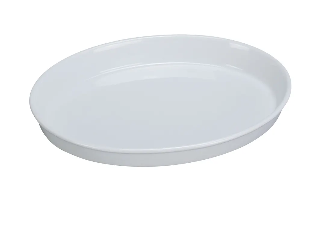 Yanco BK-110 -Oval Baking Plate, 13" L x 9" W x 2" H, White Porcelain, Oven/Microwave Safe - Dozen