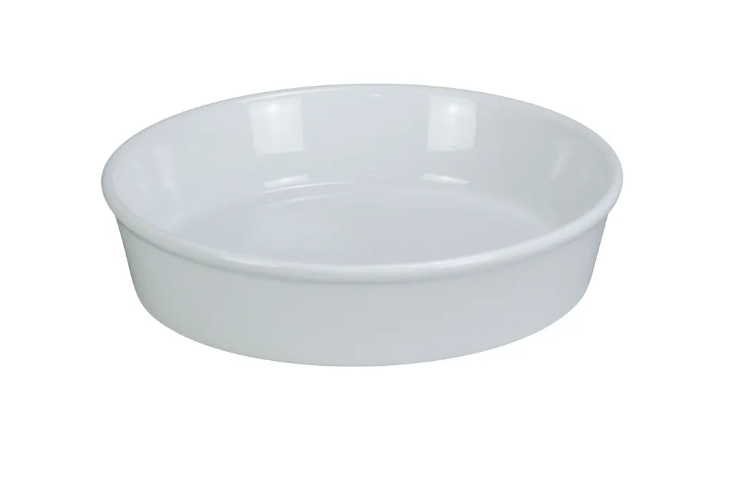 Yanco BK-209 - 9" Round Deep Porcelain Baking Plate, White, Dishwasher Oven Microwave Safe - Dozen