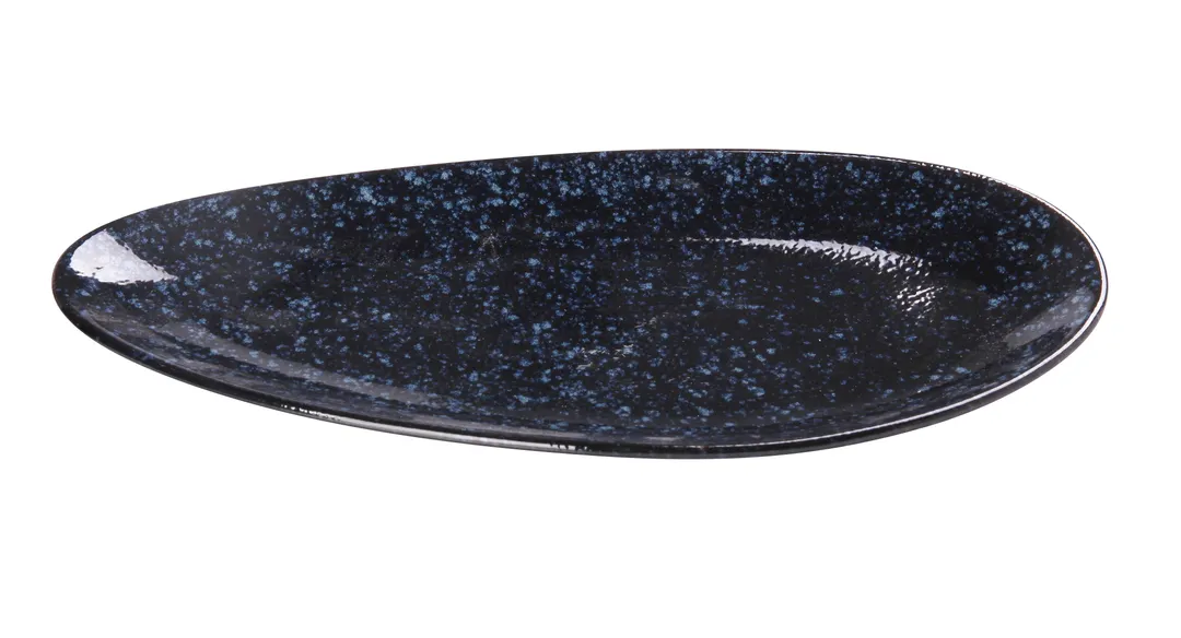 Yanco BL-310 Blue Porcelain Plate Leaf, 10.25" x 5" x 0.75" H Rolled Edge Dishwasher Safe - Dozen