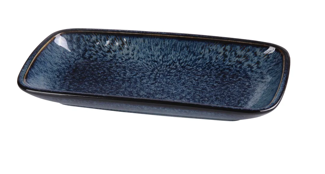Yanco BL-514 - Blue Porcelain Rectangular Edge Plate, 14-1/4" W x 7-1/2" D x 1-3/4" H - Dozen