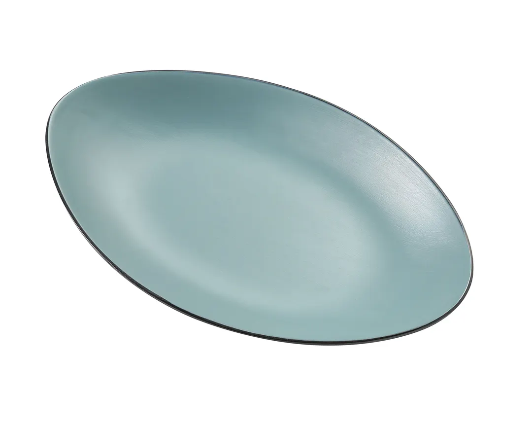 Yanco BM-209TL Oval Melamine Plate, 9.63" Wide x 6" High, Gray & Teal, 8-9" Diameter - Dozen