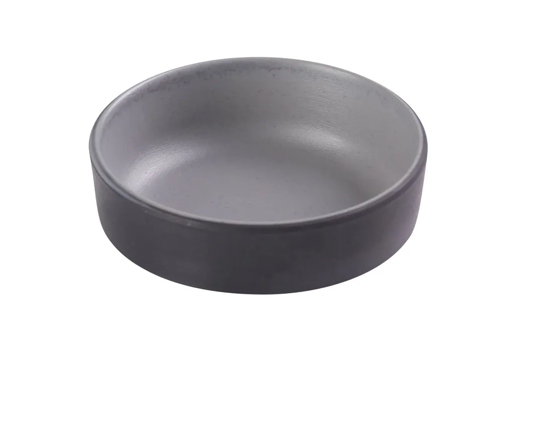 Yanco BM-4004 - 4 oz Melamine Sauce Dish, 4" L x 4" W x 1-1/4" H Black Exterior Gray Interior, Dozen