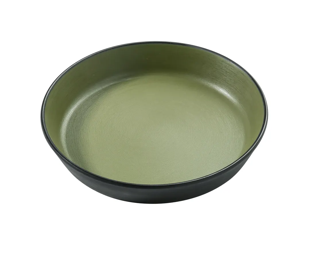 Yanco BM-508GR Deep Dish Bowl, 8.5" W x 1.5" D x 8.5" H, 24 oz Melamine, Gray/Green - Dozen