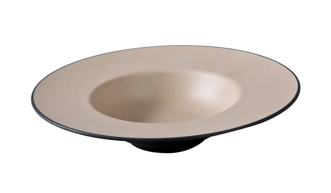 Yanco BM-710CL - 10‑oz Dessert Plate, 9.25" W x 5" D x 1.875" H, Clay/Black Melamine - Dozen