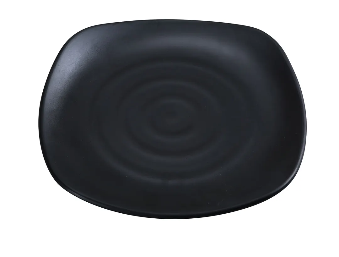 Yanco BP-1113 Black Pearl Square Plate, 13¼" x 13¼" Asian Style Melamine, Matting Surface - Dozen