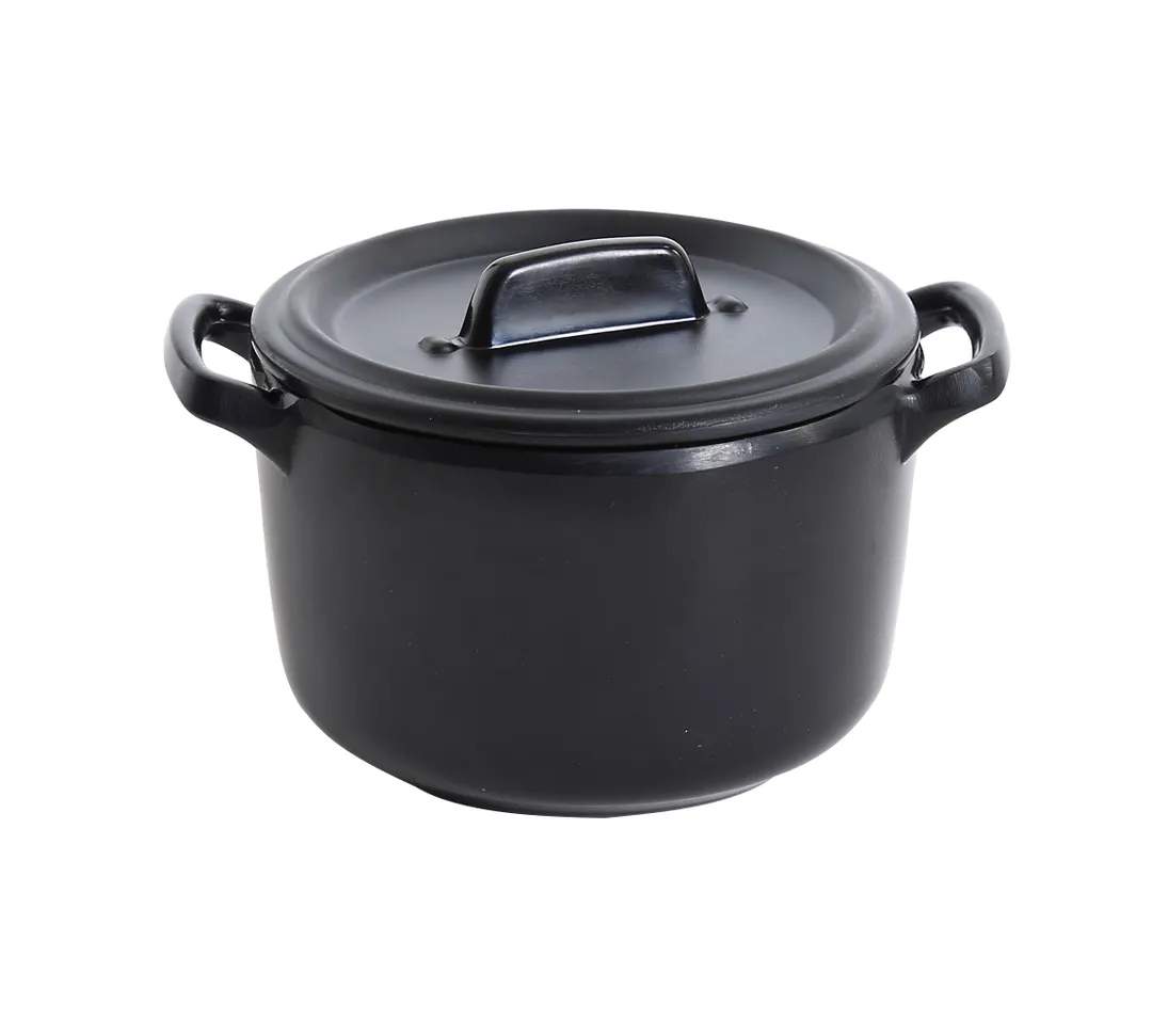 Yanco BP-4104 Black Pearl 8 Oz Bowl With Handles & Lid, 3-1/2" Dia x 2-3/4" H, Melamine - Dozen