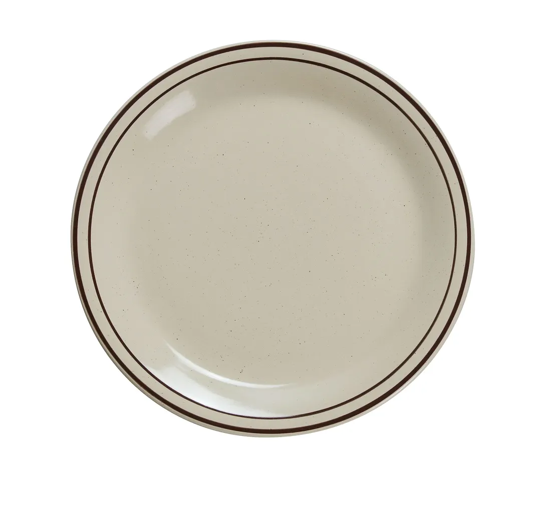 Yanco BR-9 Brown Speckled Ceramic Plate, 9-1/2" Round, Dishwasher/Oven/Microwave Safe, Rim - Dozen