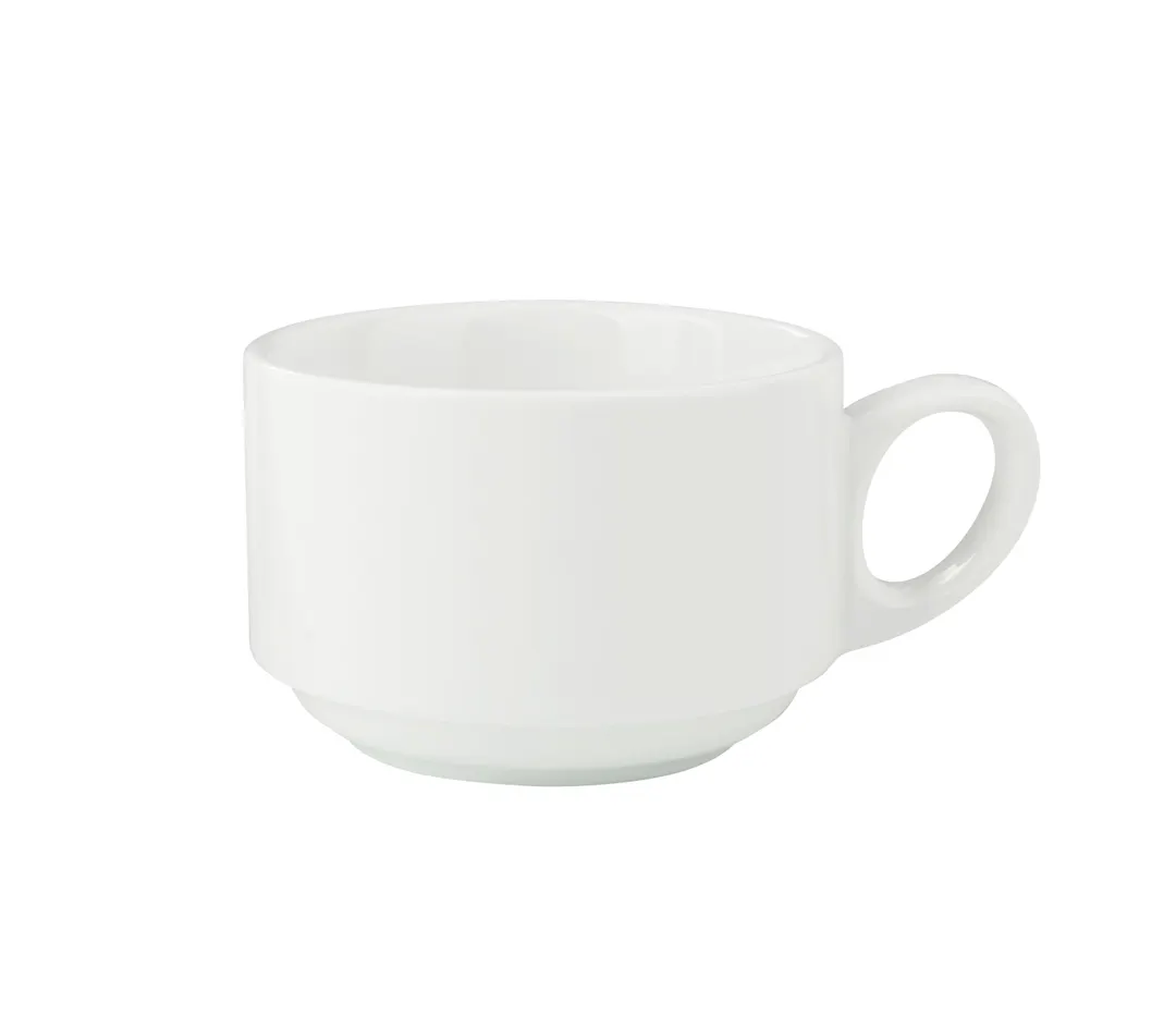 Yanco CA-001 - Stackable Porcelain Cup, 3-3/8" Dia x 2-3/8" H, 7 Oz White, Microwave Safe - Dozen