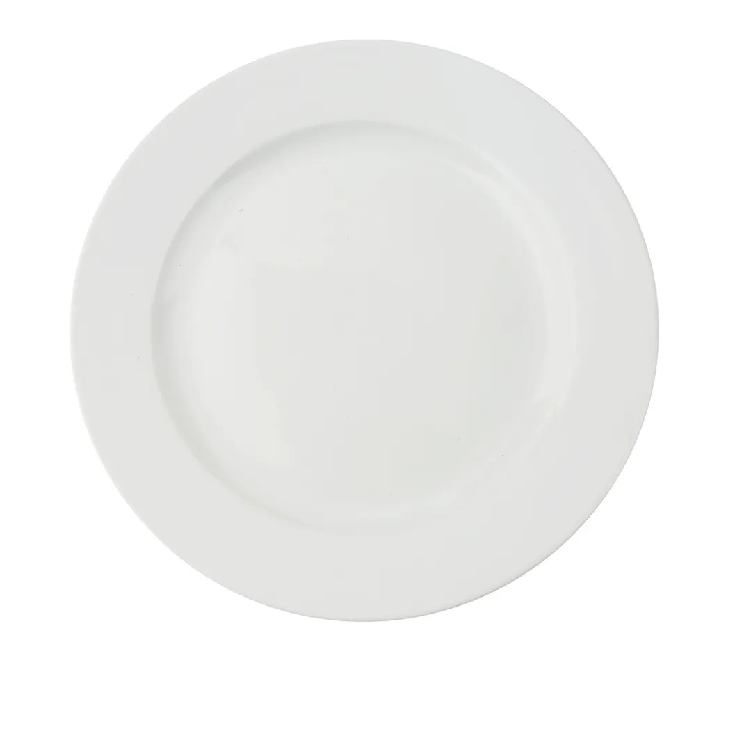 Yanco CA-110 Round China Plate, 10.5" Dia x 1" H, Porcelain, Rolled Edge, Rim, White - Dozen
