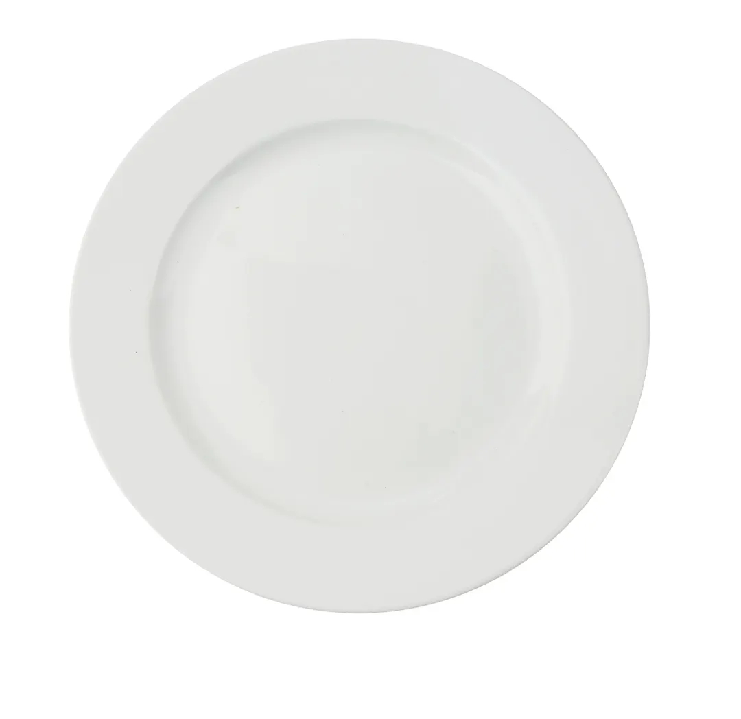 Yanco CA-112 Plate, 12" Dia x 1-1/8" H, White Porcelain, Rolled Edge, Rim, Microwave Safe - Dozen