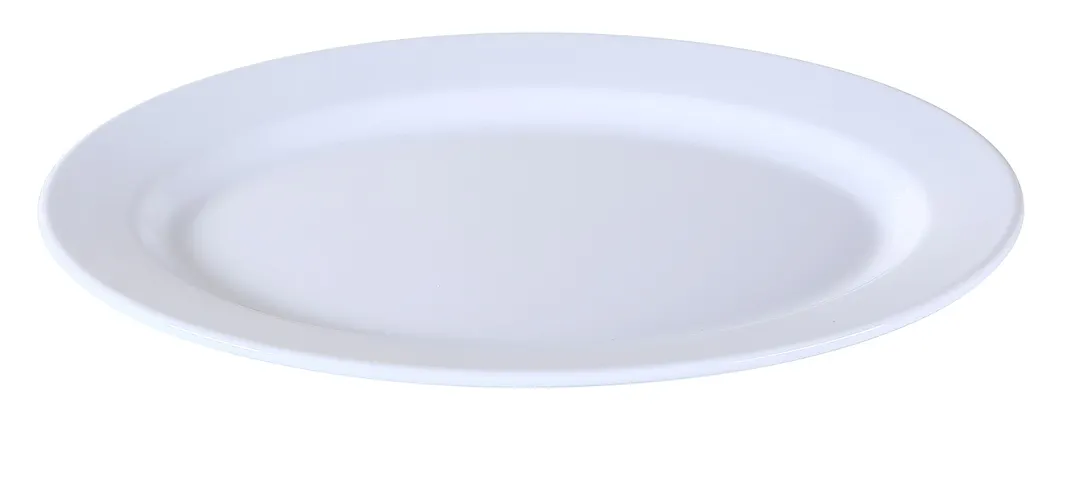 Yanco CAT-2020 Melamine Dinner Plate, Oval 20-1/2" x 14" White, Dishwasher Safe for Catering