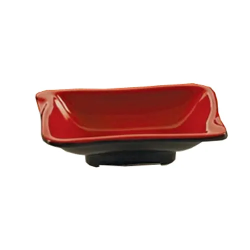 Yanco CR-0002 Black/Red Sauce Dish, 4-1/8" L x 2-1/2" W, 3 oz Melamine, Dishwasher Safe - Dozen