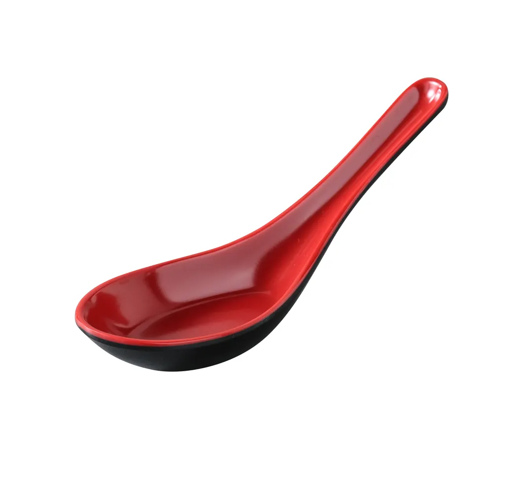Yanco CR-7001 Chinese Soup Spoon, Two-Tone Black/Red, 5-1/2" Melamine, Dishwasher Safe - Dozen