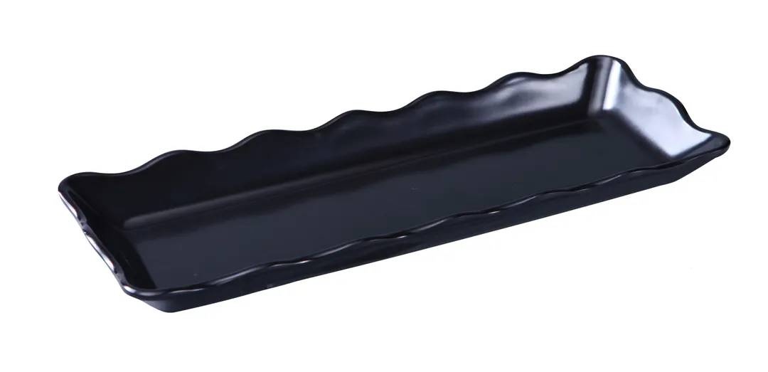 Yanco DC-6013B Serving Tray - 13½" x 5¼" x 1" Rectangular Scalloped Edge Melamine Black
