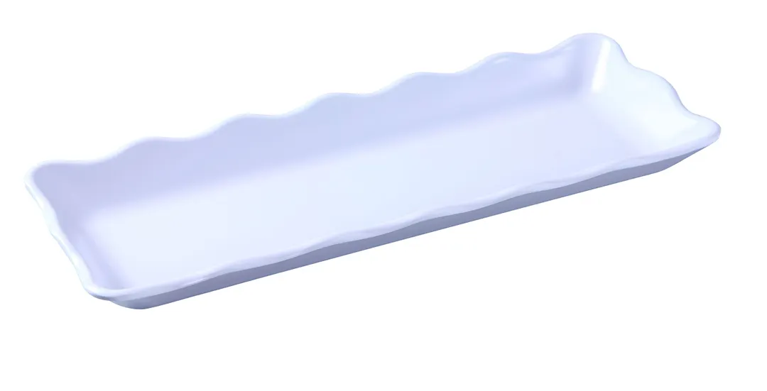 Yanco DC-6013W Serving Tray – 13-1/2" x 5-1/4" x 1" Rect Melamine, White, Scalloped, Tabletop Display