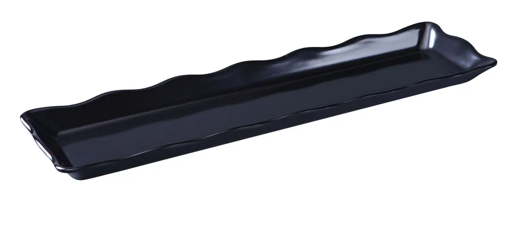 Yanco DC-6019B Rectangular Serving Tray, 19" x 5-1/4" x 1", Scalloped Edge, Black Melamine