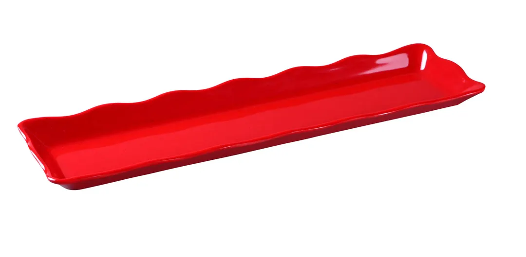 Yanco DC-6019R Serving & Display Tray, Rectangular 19" x 5-1/4" x 1", Scalloped Edge, Red Melamine