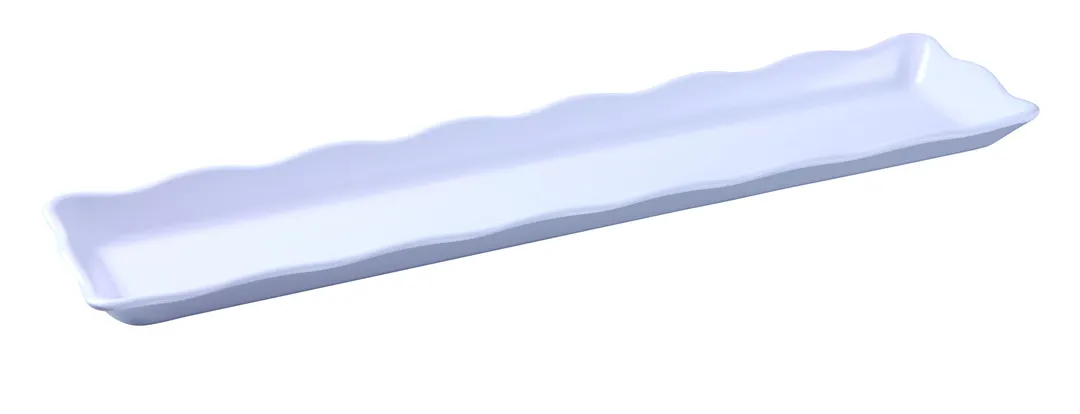 Yanco DC-6021W Serving Tray – Rectangular Melamine Tray, 21" x 5-1/4" x 1", White Scalloped Edge