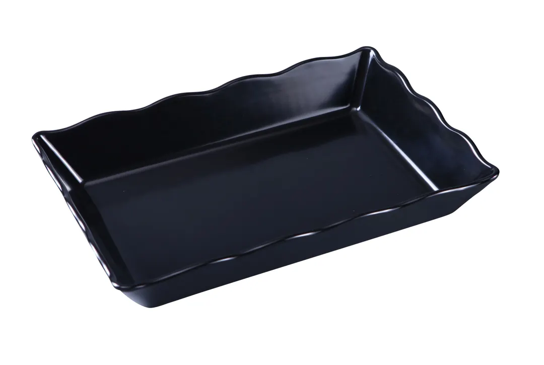 Yanco DC-6114B Serving Tray - Rectangular 14" x 9-1/2" x 2", Scalloped Edge, Black Melamine Tabletop