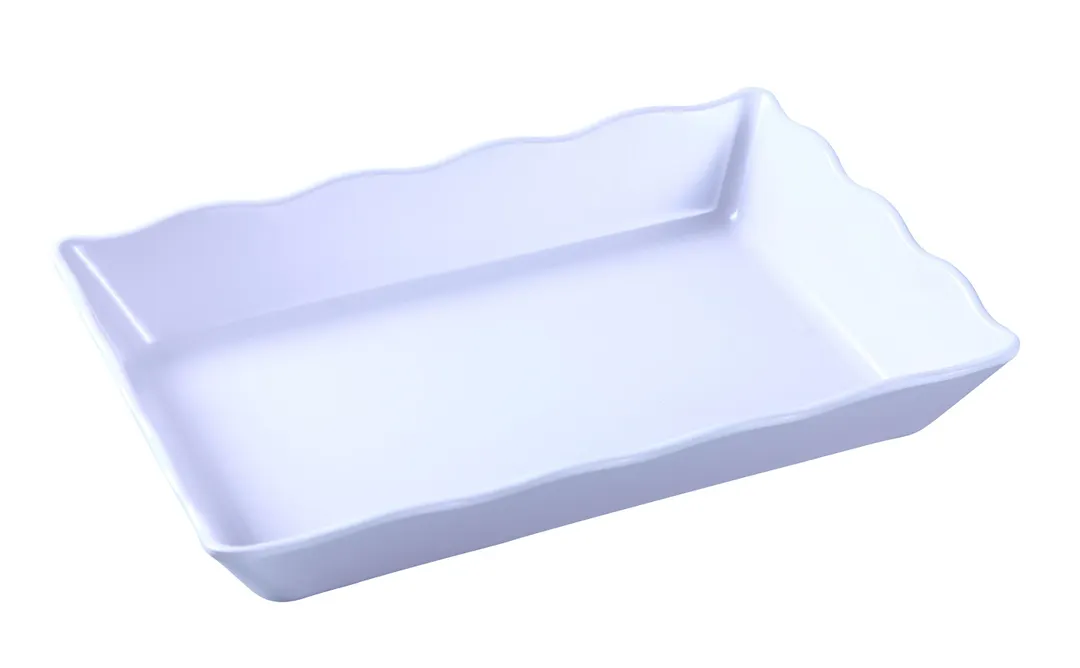Yanco DC-6114W Serving Tray – Rectangular 14" x 9-1/2" x 2" Melamine, White, Scalloped Edge