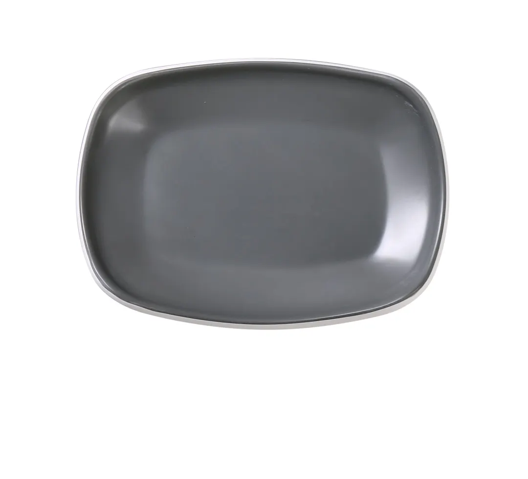 Yanco DI-210 Rectangular Melamine Plate, 10" X 1-7/8" Grey Inside White Outside, Safe, 1 Dozen
