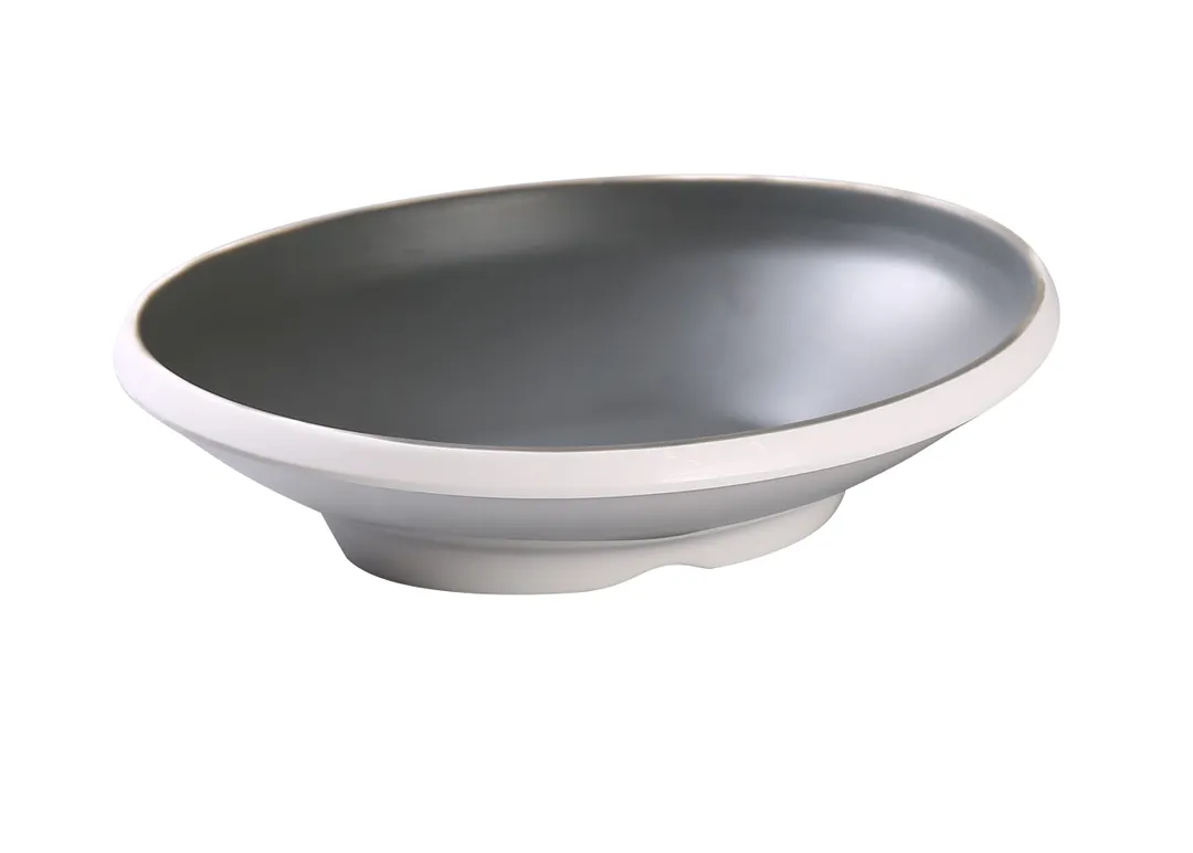 Yanco DI-6108 - 16 oz Oval Melamine Bowl, 8" x 6-1/2" x 2", Grey Inside White Outside - Dozen