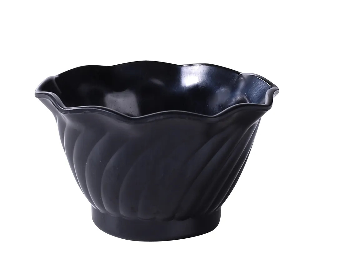 Yanco DS-005BK - 6 Oz Round Flower‑Shaped Plastic Dessert Dish, Black, 1 Dozen