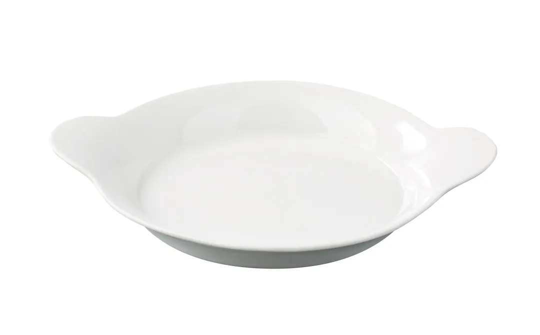 Yanco FH-14 - 13.75" Round White Porcelain Au Gratin Dish, Dishwasher/Oven/Microwave Safe