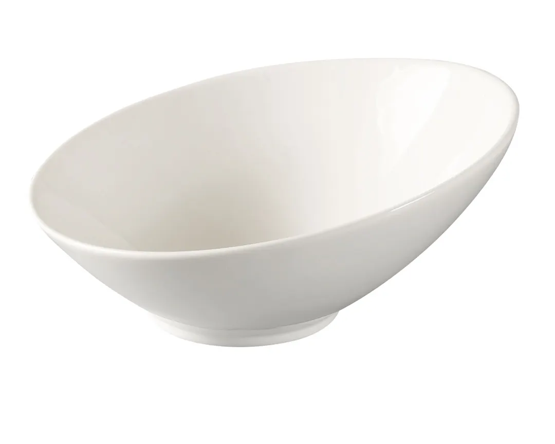 Yanco FU-608 - 8" Bone White Porcelain Slanted Oblong Bowl, 16 oz - Dozen