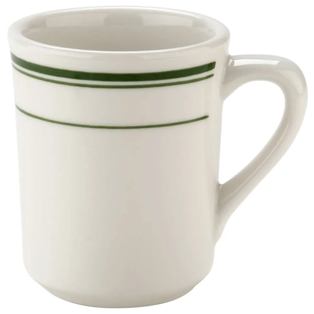 Yanco GB-17 Green Band China Mug, 8 oz, 3-1/2" Dia x 3-3/4" H, Ceramic, Microwave Safe - Dozen