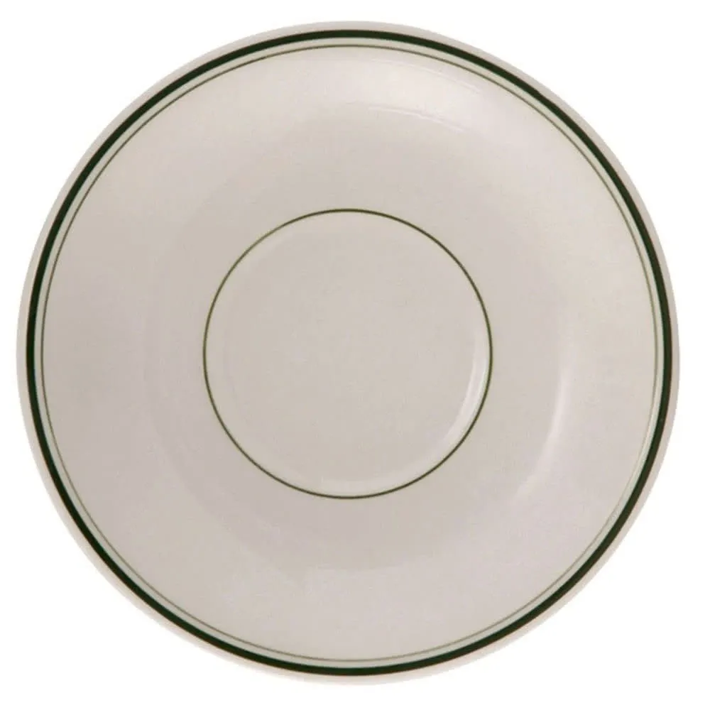 Yanco GB-2 Green Band Ceramic Saucer, 6-1/8" Round, Dishwasher/Oven/Microwave Safe, White - Dozen