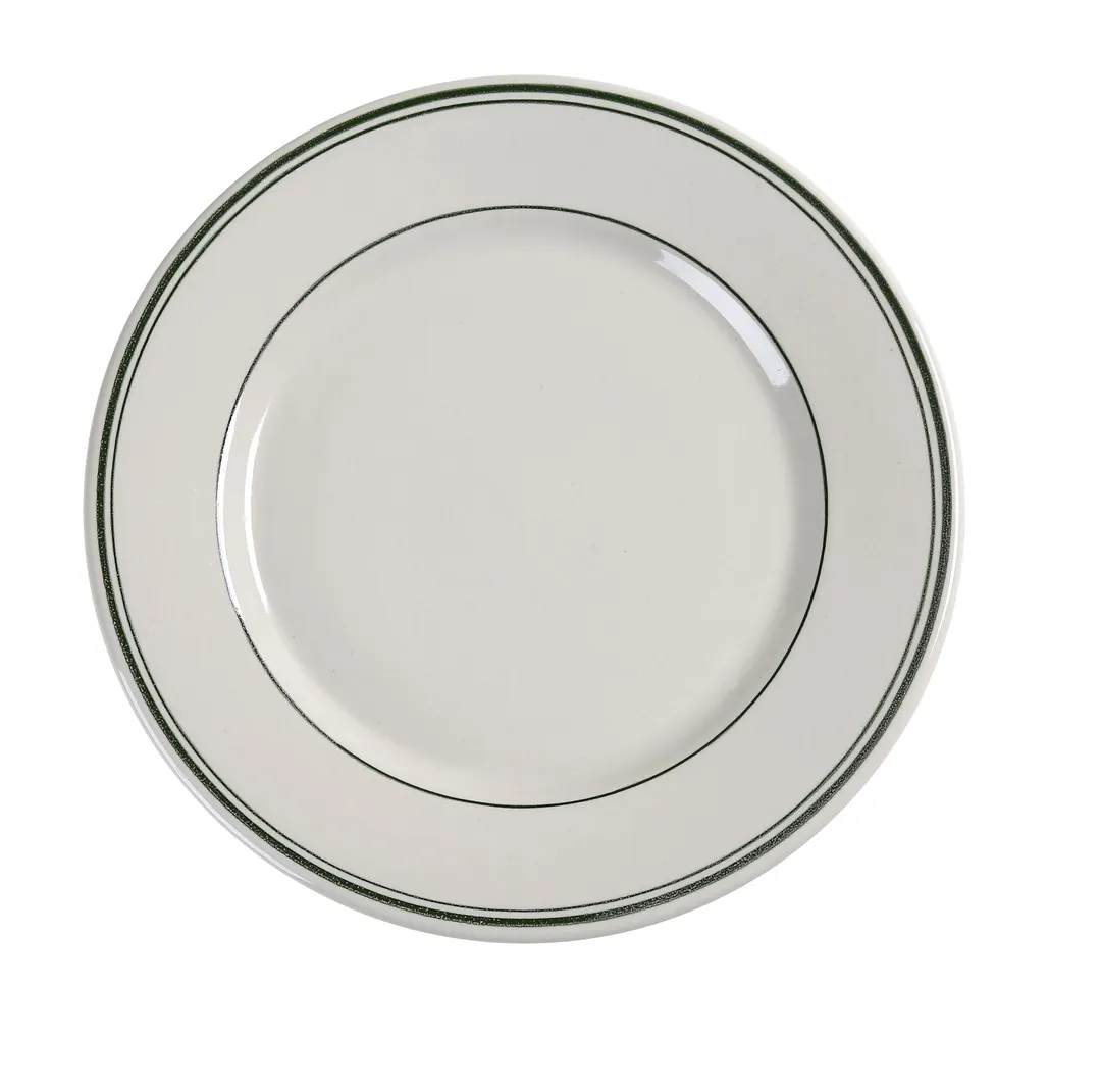Yanco GB-22 Green Band Round Ceramic Plate, 8-3/8" Diameter, Dishwasher Oven Safe - Dozen