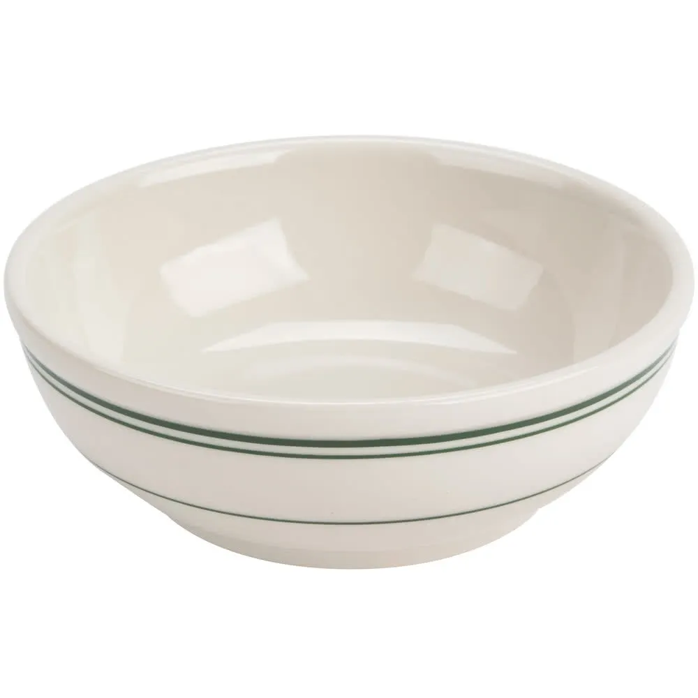 Yanco GB-24 - Green Band Nappie 10 oz Ceramic Bowl 5-1/4" Dia White Oven/Microwave Safe - Dozen