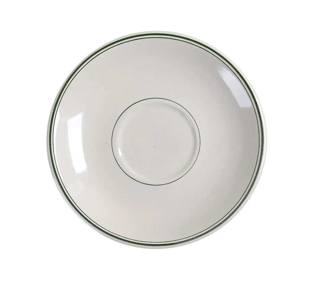 Yanco GB-36 Green Band Saucer, 4-1/2" Ceramic, Dishwasher Oven Microwave Safe, White - Dozen