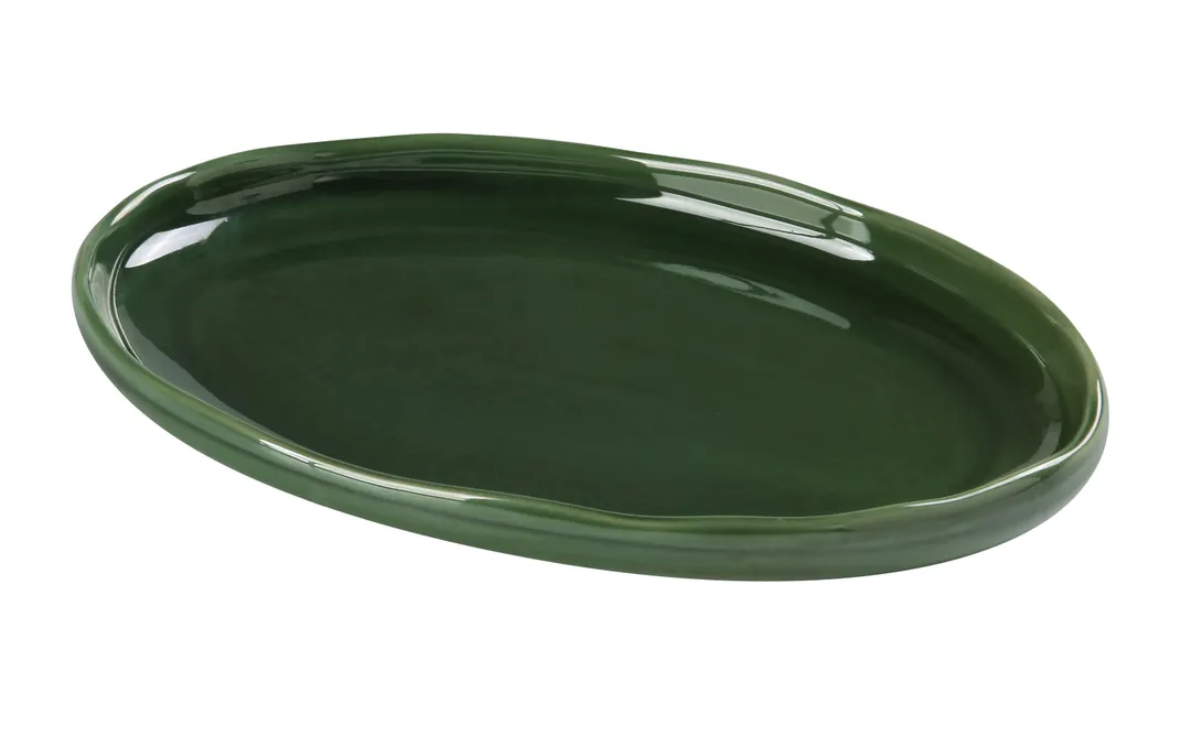 Yanco GG-212 Green Oval Plate 12-1/4" W x 8-1/4" D x 1-1/4" H Porcelain Rolled Edge Rim - Dozen