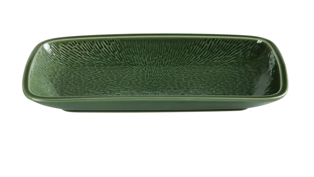Yanco GG-514 Green Rect Porcelain Plate, 14.75" W x 7.5" D x 1.63" H, Rolled Edge Rim - Dozen