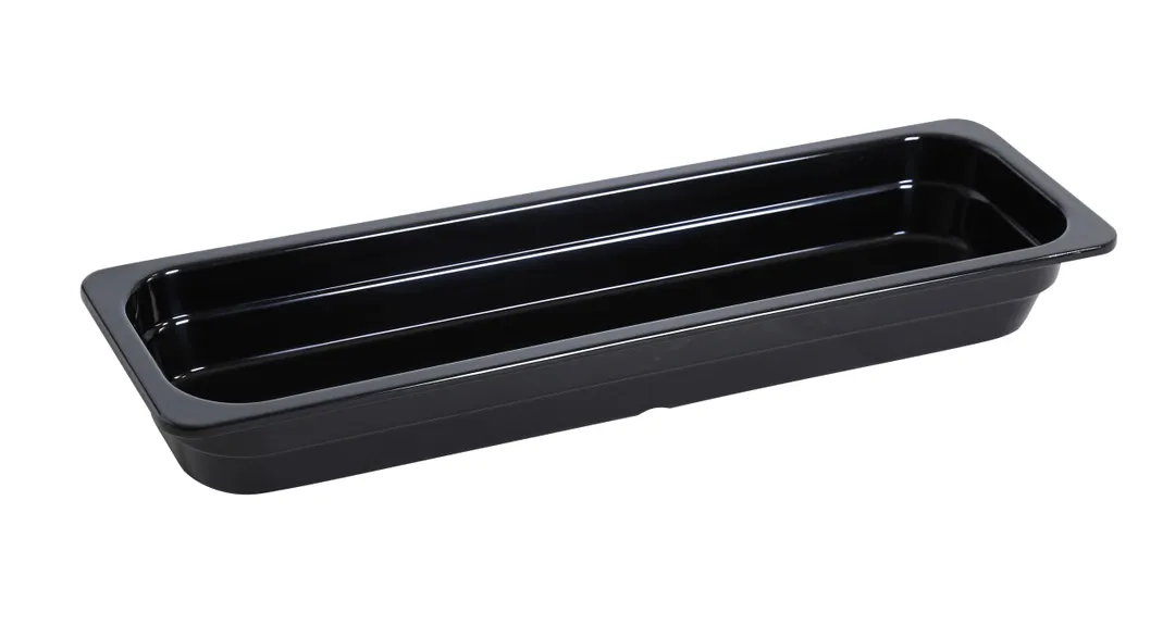 Yanco GN-420BK 2/4 GN Food Pan, 20-7/8" L X 6-3/8" W X 2-9/16" H, Black Melamine, Dishwasher Safe
