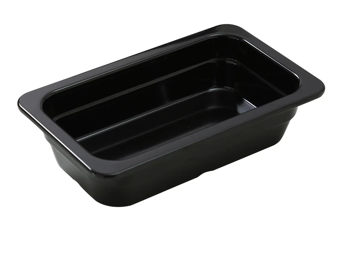 Yanco GN-512BK 1/3 GN Food Pan, 12-4/5"L x 6-15/96"W x 2-9/56"H, Black Melamine, Dishwasher Safe